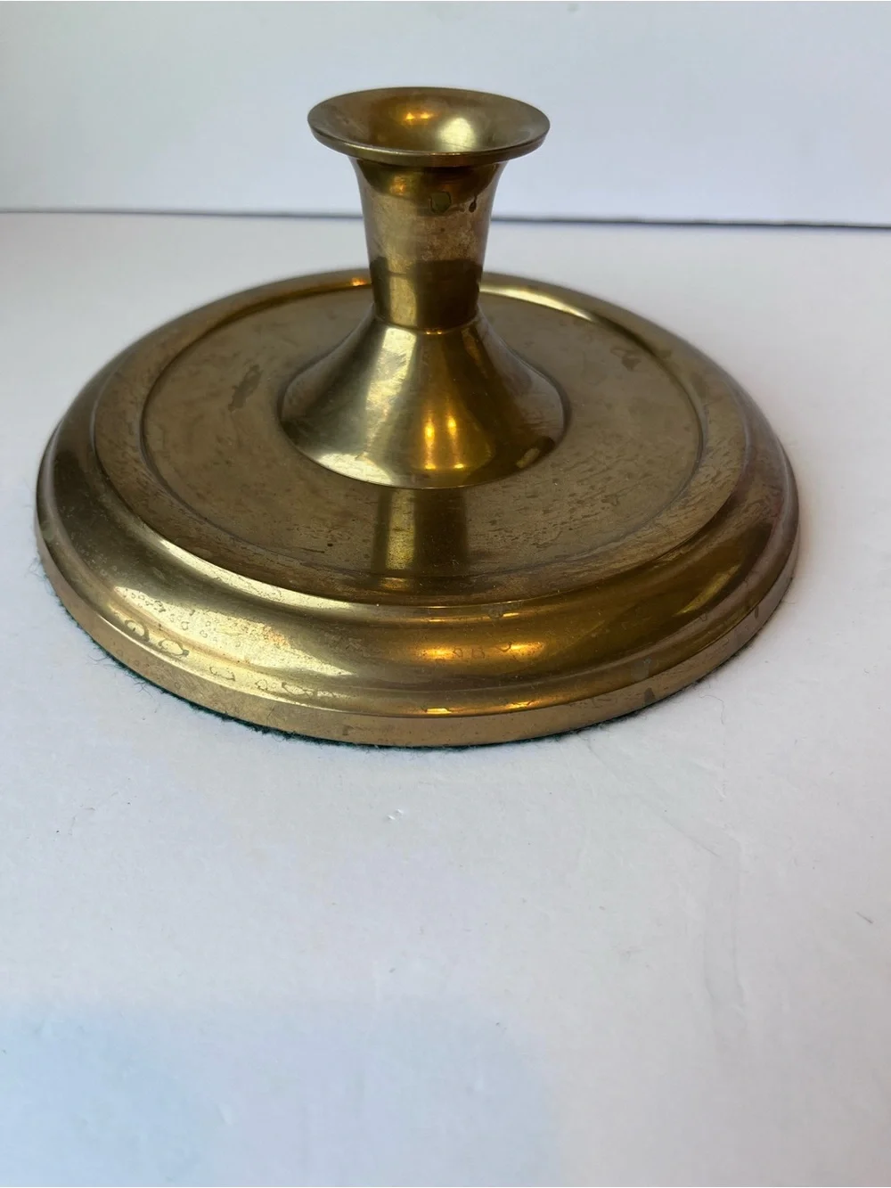 MCM Brass Candlestick Holder Short Wide Heavy Vintage